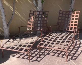 Vintage Brown Jordan Coastal Iron Woven Chaise Lounges