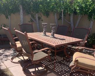 Oblong Dining Table and Six Arm Chairs