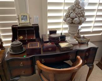 Contemporary writing desk. Italian ceramic topiary.