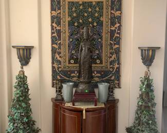 Cast Iron Buddha from India. Vintage Wooden Inlaid Bar