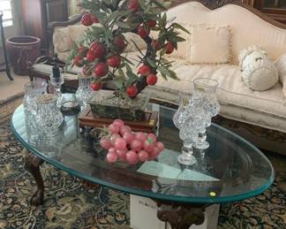 Jadeite Peach Tree Bonsai and 1960s Pink Glass Grapes