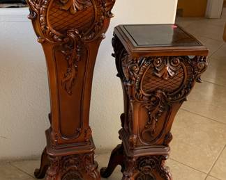 Two Ornate Wooden Pedestals