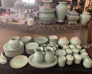 1960s Celadon Dinnerware, Service for Eight