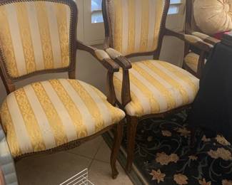 Set of Four Italian Walnut Arm Dining Chairs