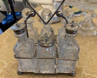 Antique Cut Crystal and Silver Plate Cruet Set