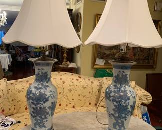 Pair of Porcelain Lamps with Shades