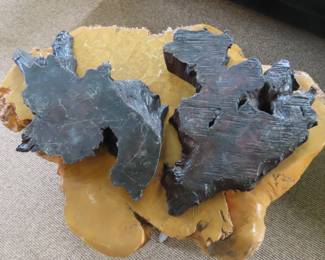 Burlwood table and slabs.