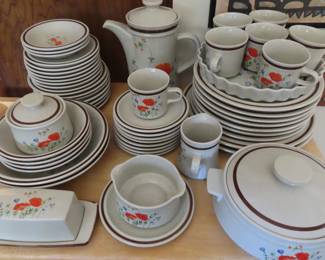 Vintage dinner service. Haniwa Stone "May Wood" dinnner set made in Japan