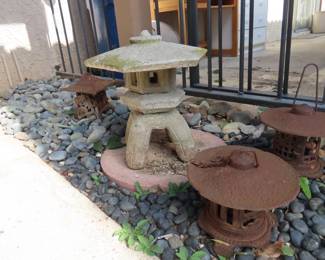 Concrete and cast iron lanterns.