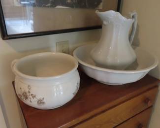 Wash bowl, water jug and chamber bowl.