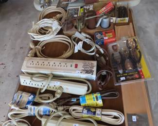 Surge protectors, extension leads, tool sets, screws and nails.