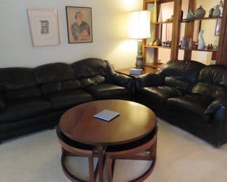 Leather sofa set and Asian coffee table.