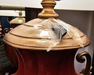 One of a pair of burnt orange Vintage Urn Lamps. This one needs the on/off knob repaired.                                        
29" High with shade