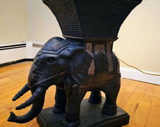 Elephant Side Table with Round Glass Top, 18" Diameter, 21" High, needs a little paint touch up