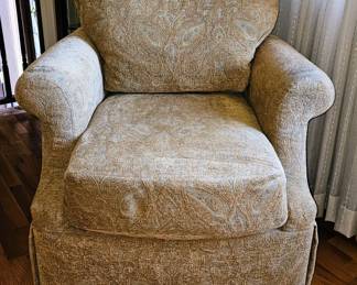 Pair of Ferguson Copeland Ltd., Swivel Chairs and Ottoman, Down Filled, Throw pillows included but not shown. So comfortable!   