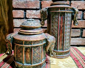 Set of Elephant Motif Canisters, 9" and 14"