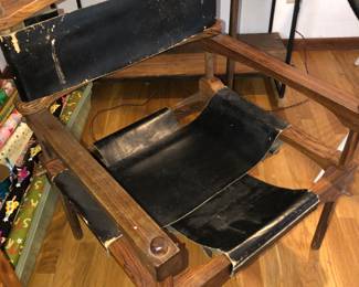 Don Shoemaker black leather "Perno" safari armchair