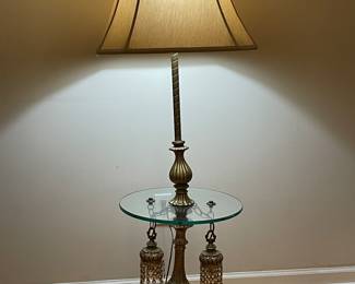 Vintage Hollywood Regency Style Ornate Floor Lamp w/ Glass Table Top