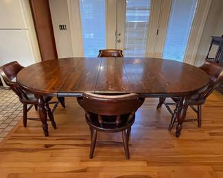 Antique Old Tavern Dining Table w/ 3 Leaves and 4 Captain’s Chairs