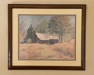 S/N June Thornton Dog Trot Cabin Framed Print