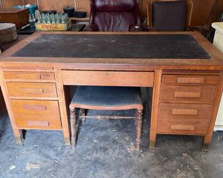 Antique Heavy Desk w/ Leather Top