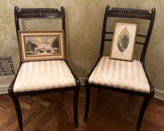 Metal inlay, crest, saber, leg side chairs