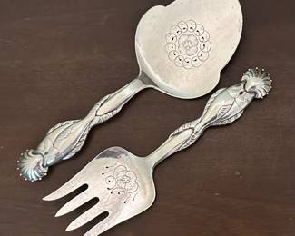 Handmade sterling, silver fish servers by Georg Jensen