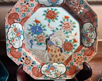 Octagonal Imari Chinese export plate with Peacock design