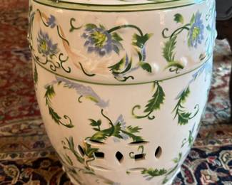 Decorated glazed, ceramic garden seat