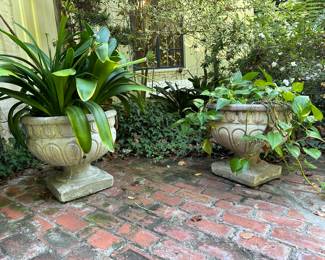 Cast concrete garden urns