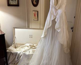 Custom Wedding Dress, circa 1950’s, Bullocks Wilshire Storage Box (sold separately). 