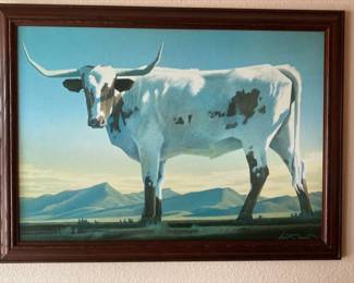 https://www.ebay.com/usr/agesagoestatesales CV1055 LARGE FRAMED LONGHORN BULL ART PRINT