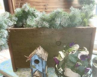 Antique hinged top box, misc. decor