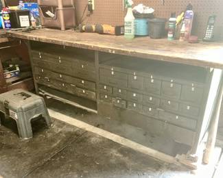 Work bench w/ metal drawers with contents
