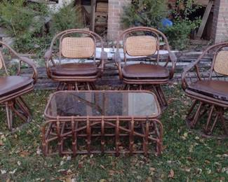 Bamboo Set w/Swivel Chairs, Coffee Table & Side Tables