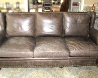 Hickory Chair leather sofa (cat scratched) RHA