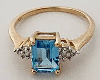 10k gold blue topaz diamond accent ring 