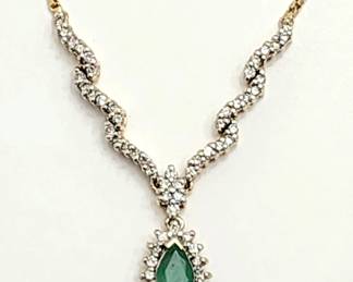 14k gold diamond and emerald necklace