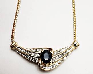 14k gold diamond and natural sapphire necklace RHA