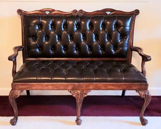Theodore Alexander tufted leather settee RHB