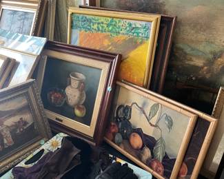 assortment of women's gloves and art