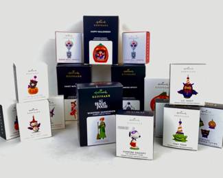 JUCR937 Halloween Keepsake Ornaments Hallmark 2018 - 2020 Keepsake ornaments in opened boxes.