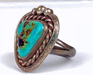 JUCR941 Signed Homer HiJoe Navajo Ring Women's Navajo turquoise & sterling ring. Stamped HH for Homer HiJoe. Weighs approximately 8.56 grams