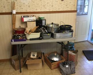 Pots, pans, kettles, utensils.