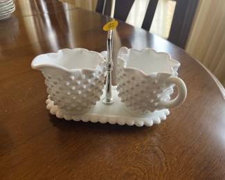 MILK GLASS HOBNAIL SUGAR AND CREAMER SET