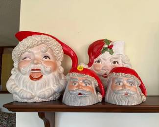 VINTAGE SANTA PITCHER, CUPS, AND VASE