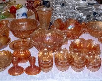 Table of Vintage Carnival Glass