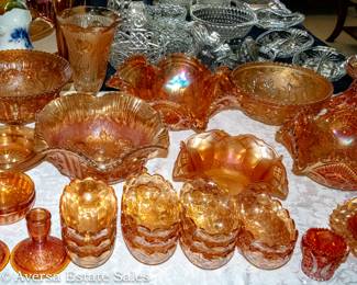 Table of Vintage Carnival Glass