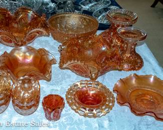 Table of Vintage Carnival Glass