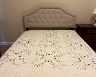 A20 - $350. Queen size upholstered headboard with original mattress factory adjustable base & clean mattress. 